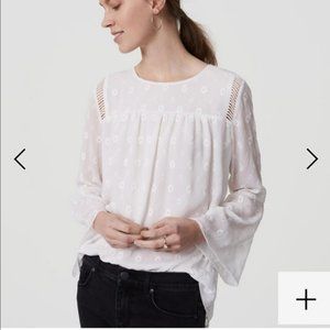 NWT LOFT Petite Embroidered Eyelet Bell Sleeve Top